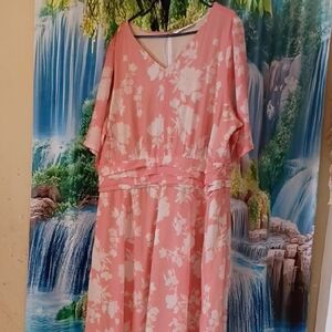 eShakti Coral Floral Long Sleeve Dress